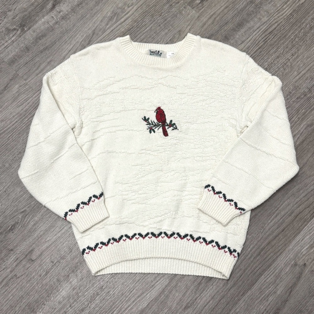 Northern Reflections Vintage Cardinal Knit Sweater Womens Small Cream Parkhurst
